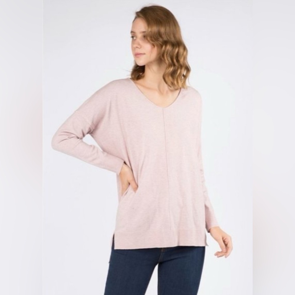 Dreamers By Debut Oversized Cotton Pink V Neck Front Seam Sweater Size M/L